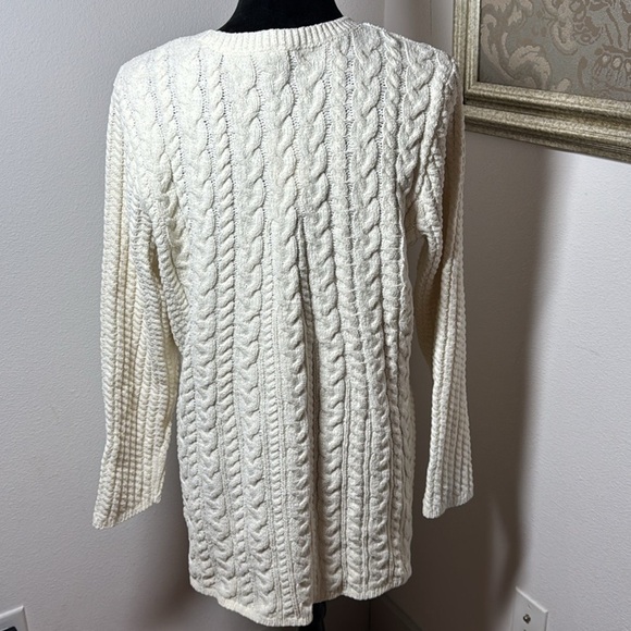 J. Jill cable knit chenille tunic length crewneck Ivory Sz L sweater new - Picture 5 of 10